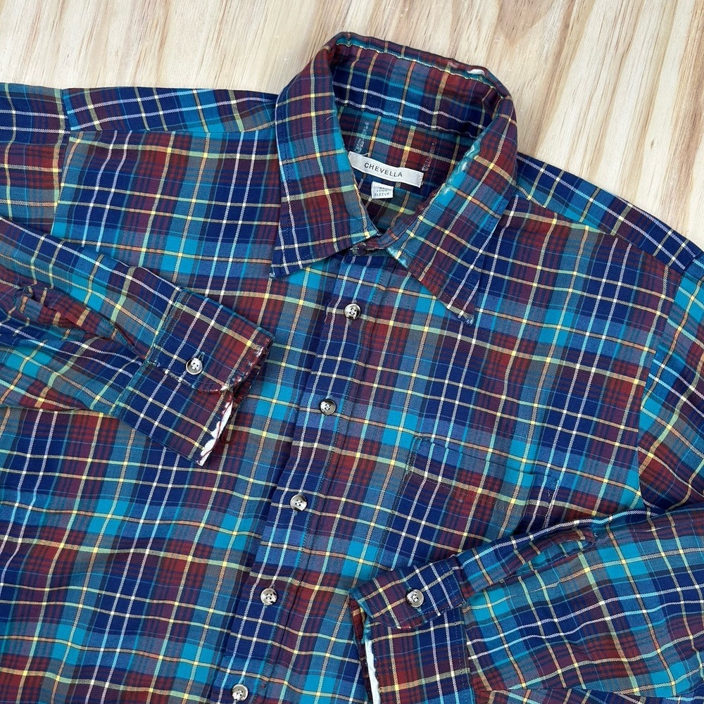 True Vintage 70s Arrow Plaid Button Up Shirt Chevella XL THRASHED